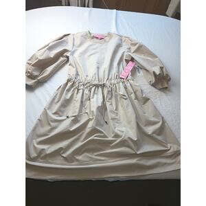 Nation LDT Faux Nylon Tan Mini Dress Puff Sleeves Long Waist tie NWT Size 4